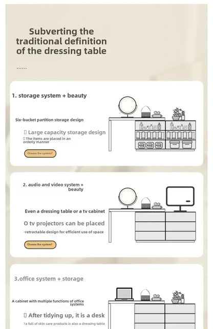 Luxury Dressing Table Drawer White Makeup Mirror Corner Desk Dresser Table Cabinet Organizers Storage Penteadeira Home Furniture