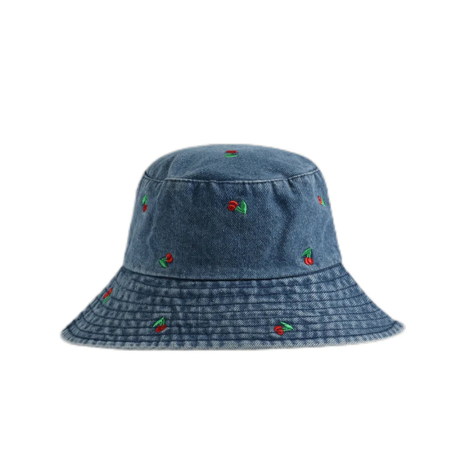 Spring Summer Strawberry Embroidery Denim Jeans Bucket Hat Legent Fisherman Hats for Women Foldable Sport Sun Beach Panama Caps