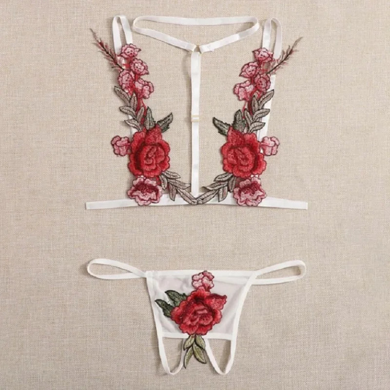 2025 Sensual Lingerie for Woman Lace Transparent Underwear Fairy Embroidery Brief Sets Delicate Bra Thongs Kit Push Up Sex Suit