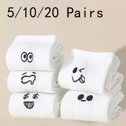 5Pcs/10Pc/20Pcs Casual Men's Spring And Summer Deodorant Absorbent Mid-tube Socks Breathable Casual White Durable Socks