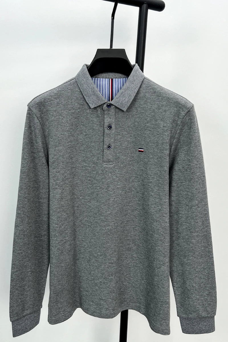 New Men's Casual and Fashionable Embroidered Long Sleeved Polo Shirt Comfortable Breathable and Versatile Summer Top