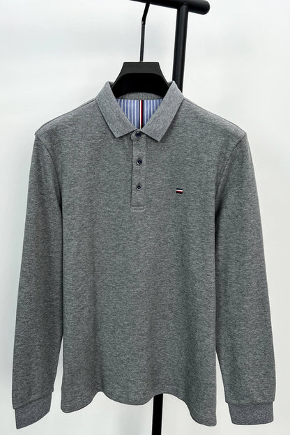 New Men's Casual and Fashionable Embroidered Long Sleeved Polo Shirt Comfortable Breathable and Versatile Summer Top