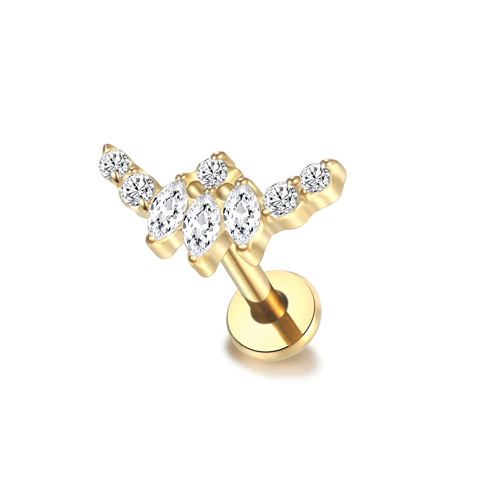 1pcs Titanium Piercing Cross Flower Stud Earring Internally Threaded Cubic Zircon Tragus Helix Piercing Body Jewelry