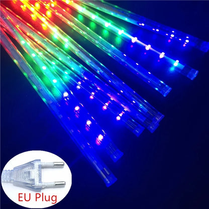 Outdoor  Meteor Shower Christmas Lights 10 Tubes 192 Led Hanging String Lights for Garden Tree Holiday Party Decoation Lamp