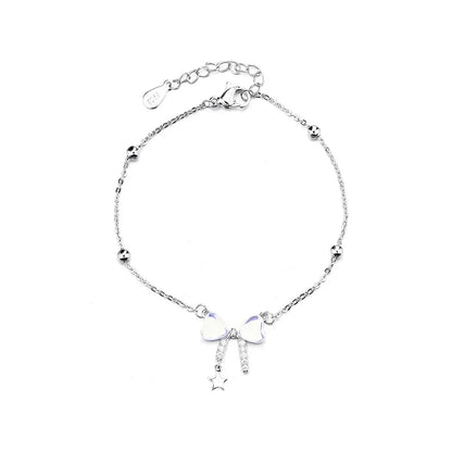 VENTFILLE 925 Sterling Silver Diamond-Studded Butterfly Bracelet Women's Fashion Temperament Flower Adjustable Bracelet