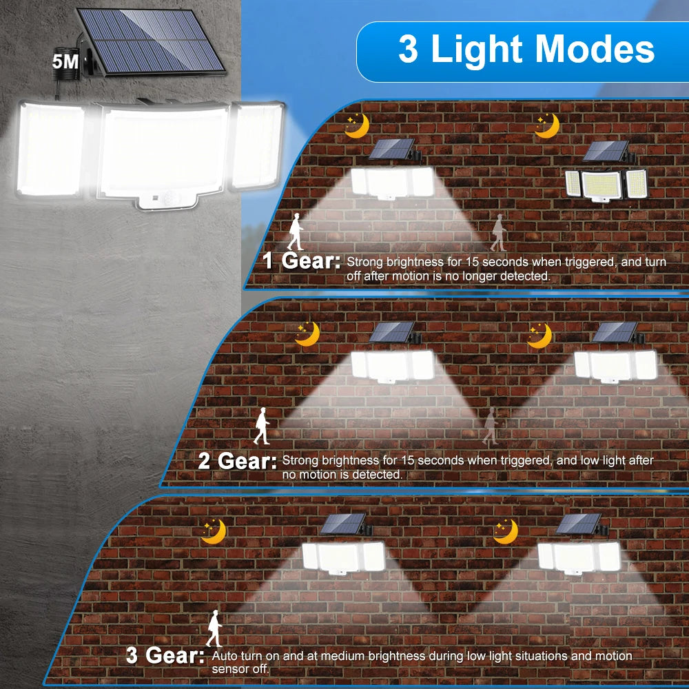 New 366LED Solar Outdoor Lights Solar Powered Security Light Motion Sensor 234LED Wall Light IP65 Waterproof Garden
