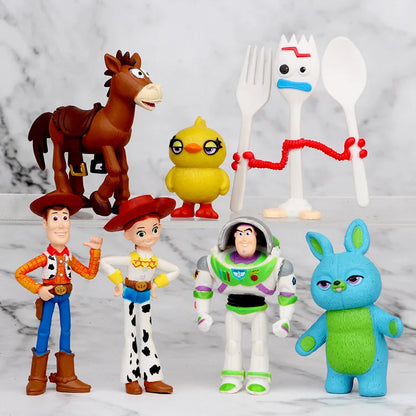Disney 7PCS Toy Story 4 Action Figures Toys Woody Jessie Buzz Lightyear Forky Pig Bear Figura Model Doll Figurine Kids Boy Gifts