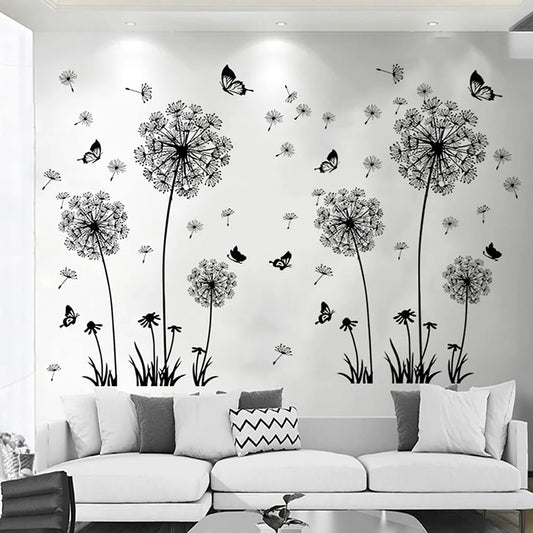 Black Dandelion Sitting Room Bedroom Wall Stickers Household Adornment Decor Decals Mural Art Poster On The Wall DIY Improvement