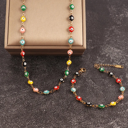 316L Stainless Steel Enamel Turkish Evil Eye Bracelets For Women Colorful Evil Eye Charm Bracelets Female Jewelry Gift