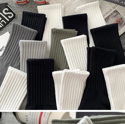 New 5 Pairs Cool Men Black White Warm Socks Set Autumn Winter Male Solid Color Sport Short Socks For Men Dropshipping
