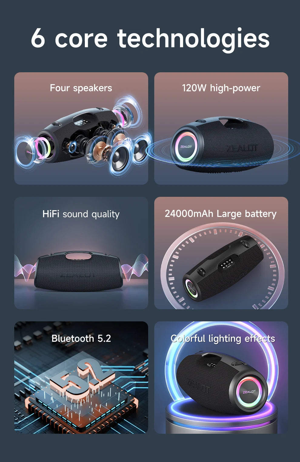 ZEALOT-S78 120W Portable Bluetooth Speaker Outdoor Party Speaker Big Loud Speaker Excellent Bass Performace Hifi speaker