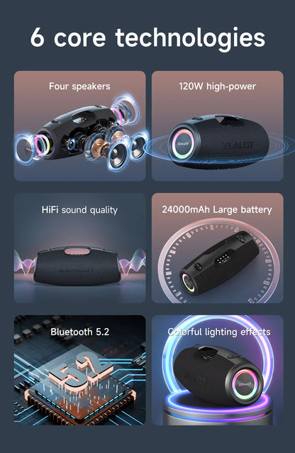 ZEALOT-S78 120W Portable Bluetooth Speaker Outdoor Party Speaker Big Loud Speaker Excellent Bass Performace Hifi speaker