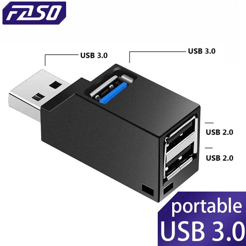FASO Usb HUB port hub USB 3.0 HUB Adapter Extender Mini Splitter Box 1 to 3 Ports High Speed USB 2.0 For PC Laptop Disk Card  PC