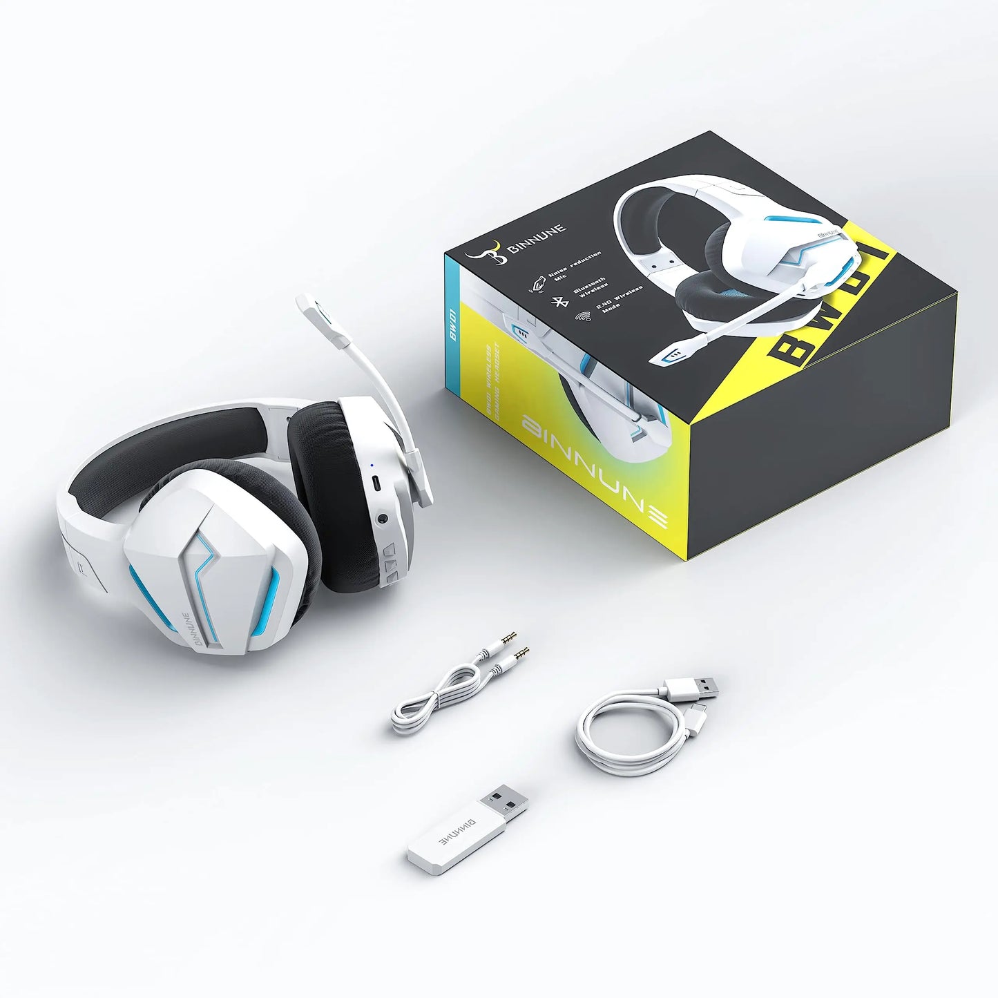 BINNUNE BW01 Wireless Gaming Headset  for PC PS4 PS5 Playstation 4 5, 2.4G Wireless Bluetooth USB Gamer Headphones with Mic