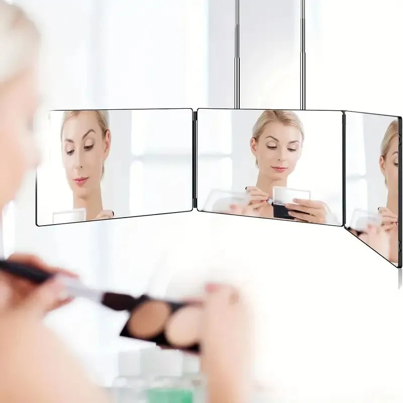 Tri-fold Wall Mounted Makeup Mirror,Portable Styling Mirror for Travel,Bedroom,Bathroom,Diy Haircut Tool Accessories
