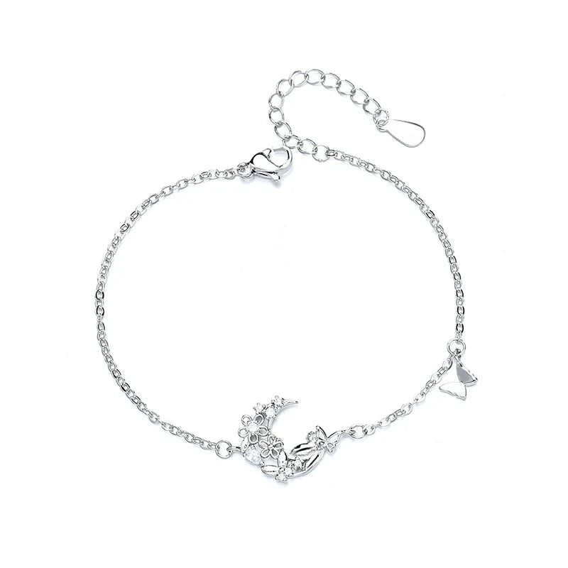 VENTFILLE 925 Sterling Silver Diamond-Studded Butterfly Bracelet Women's Fashion Temperament Flower Adjustable Bracelet