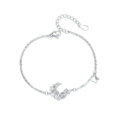 VENTFILLE 925 Sterling Silver Diamond-Studded Butterfly Bracelet Women's Fashion Temperament Flower Adjustable Bracelet
