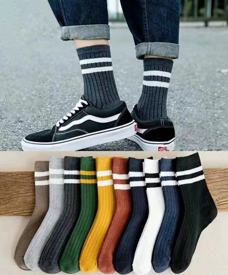 5/10 Pair  New Striped Casual Breathable Socks High Quality Harajuku Retro Socks Men/Women Cotton Socks
