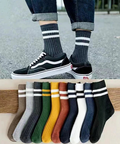 5/10 Pair  New Striped Casual Breathable Socks High Quality Harajuku Retro Socks Men/Women Cotton Socks