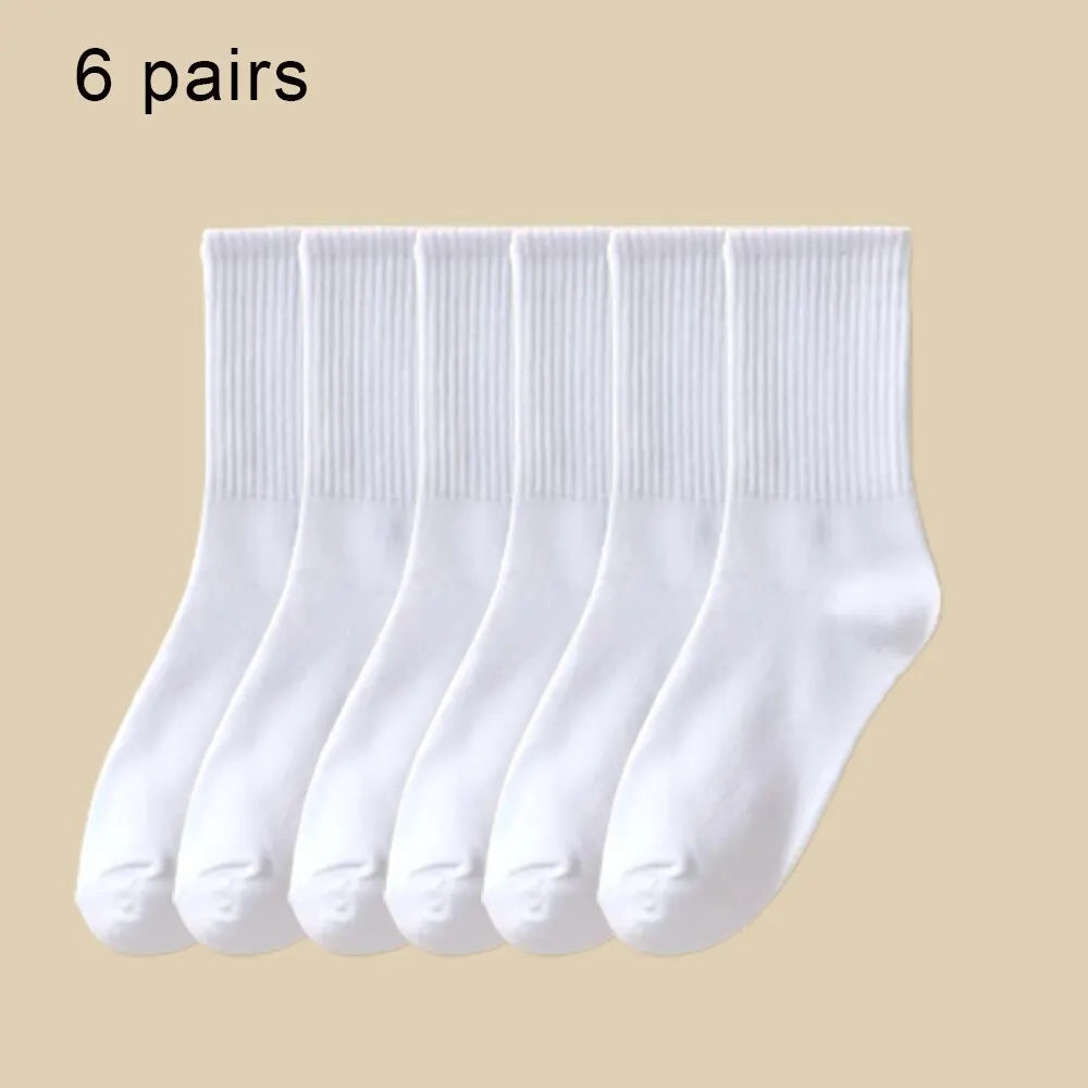 6 Pairs Women's Mid Socks Solid Color Breathable Comfortable In Autumn Winter Sweat Absorbing High-Quality Casual Socks Sports