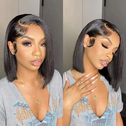 Raw Hair Vietnamese 250 Density 100 Human Hair Lace Frontal Wigs Straight Natural Black 13x6 Bob Wig Lace Front Human Hair Wigs