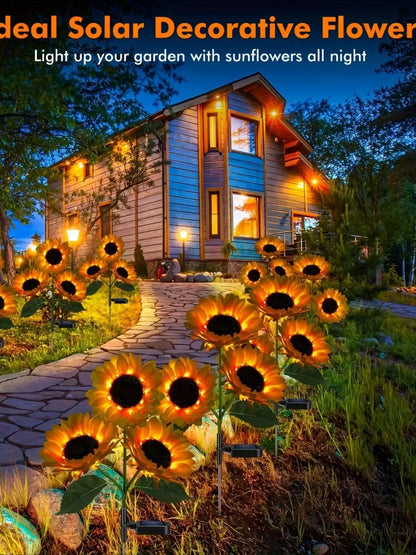 3 Head Solar Sunflower Lights  Garden Stake Outdoor Decorative Waterproof LED Landscape Lights for Patio, Garden, Yard