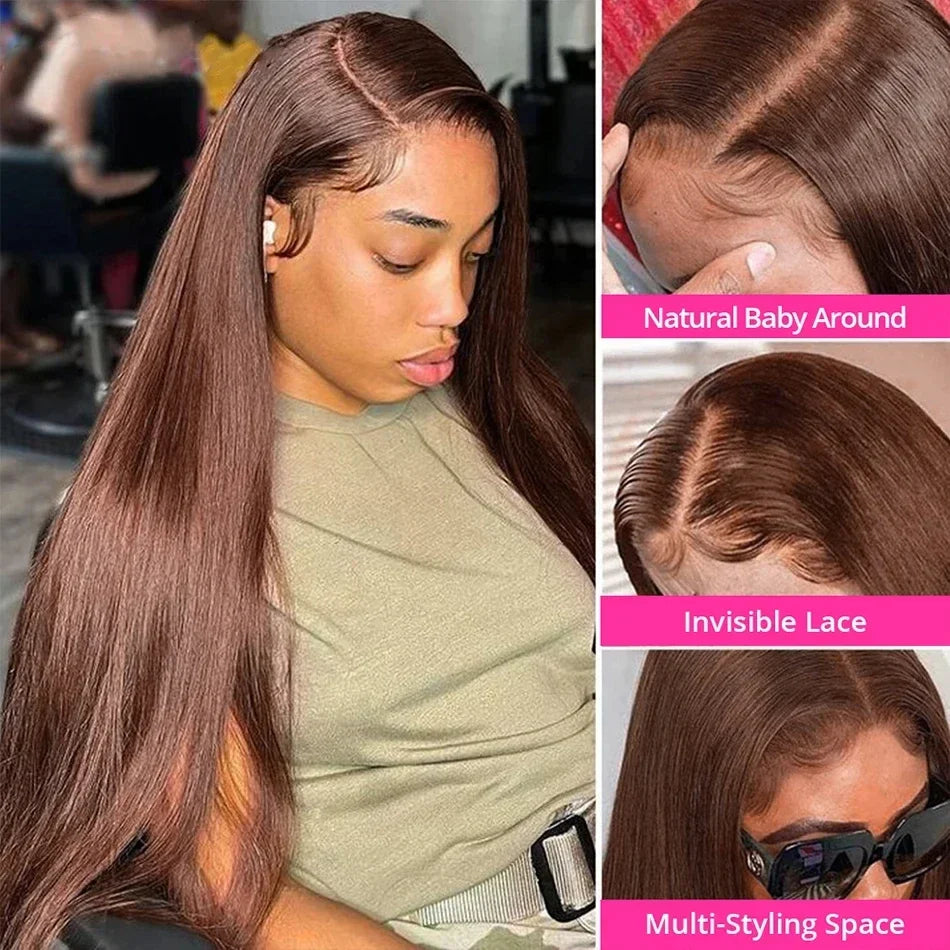 Chocolate Brown 30 32 Inch 13x6 Hd Lace Frontal Wig 13x4 Hd Lace Front Human Hair Brown Wigs Straight Human Hair Wigs For Women