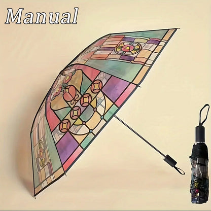 British Wind Rainforest Arch Transparent Umbrella Stained Glass Transparent Umbrella Long Handle Automatic Large Romantic Sunny