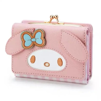 Sanrio Hello Kitty Bag Kawaii Cinnamoroll My Melody Kuromi Casual Fashion PU Leather Wallet Cute Folding Light Card Bag New 2024