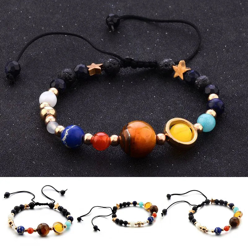 Cosmic Galaxy Solar System Bracelet for Women Men Natural Stone Star Beads Nine Planet Bracelet Adjustable Bangle Couple Jewelry