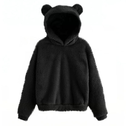 Autumn Winter Women's Hoodies Winter Women Long Sleeve Rabbit Ear Hood Sweatshirt Cute Plush Warm Casual Hoodie Tops