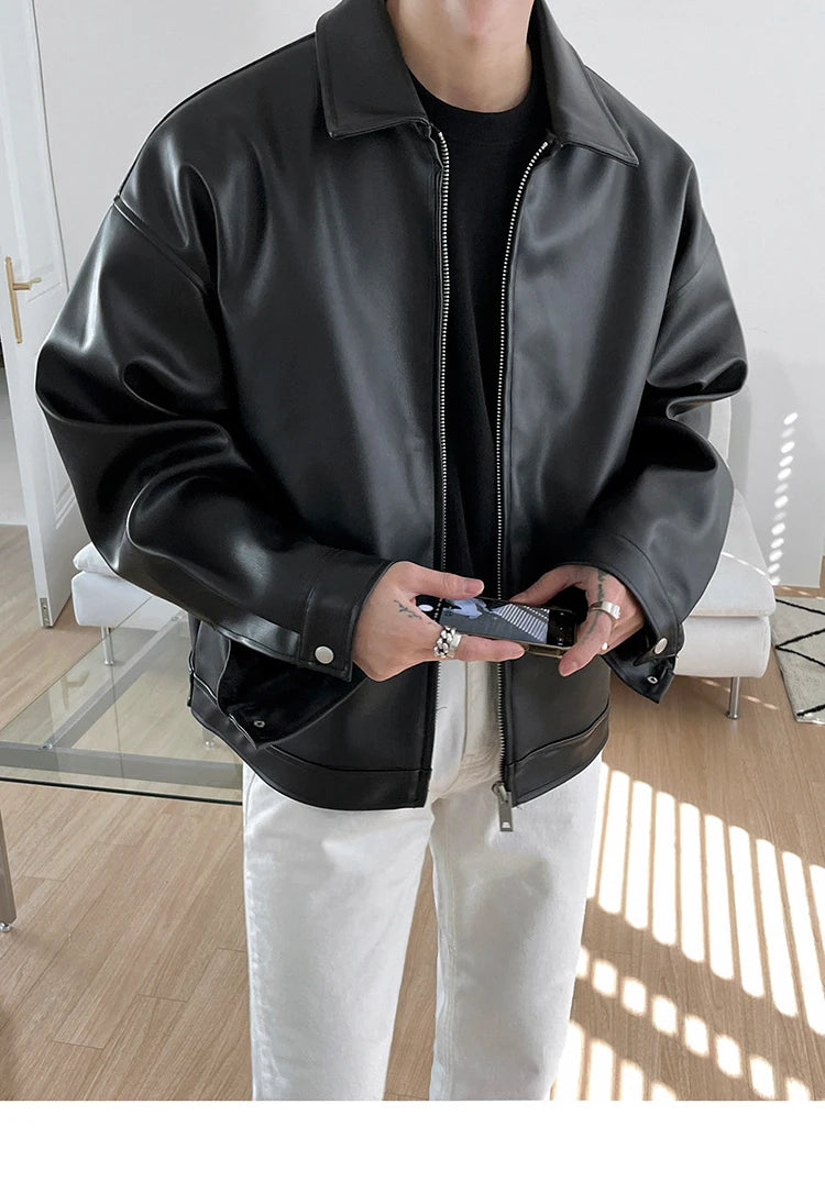 Mauroicardi Spring Autumn Cool Luxury Short Black Soft Light Pu Leather Jacket Men Zipper Casual Mens Jackets and Coats Fashion