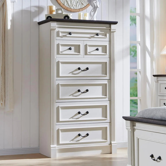 Farmhouse 7 drawer dresser, 57" large Roman column chest of drawers, bedroom, hallway, living room storage dresser.