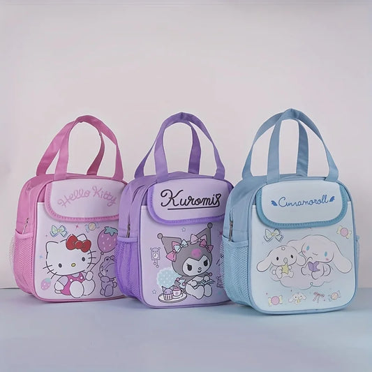 Kawaii Cartoon Hello Kitty Insulated Lunch Bag Cute Kuromi My Melody Handheld Large Capacity Student Bento Bag