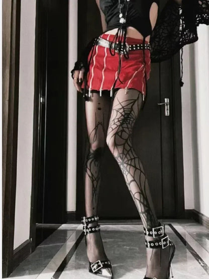 Gothic Vintage Dark Fishnet Tights Stocking Women Emo Alternative Sexy Spider Web Witch Pantyhose Y2k E-girl Cyber Punk Socks