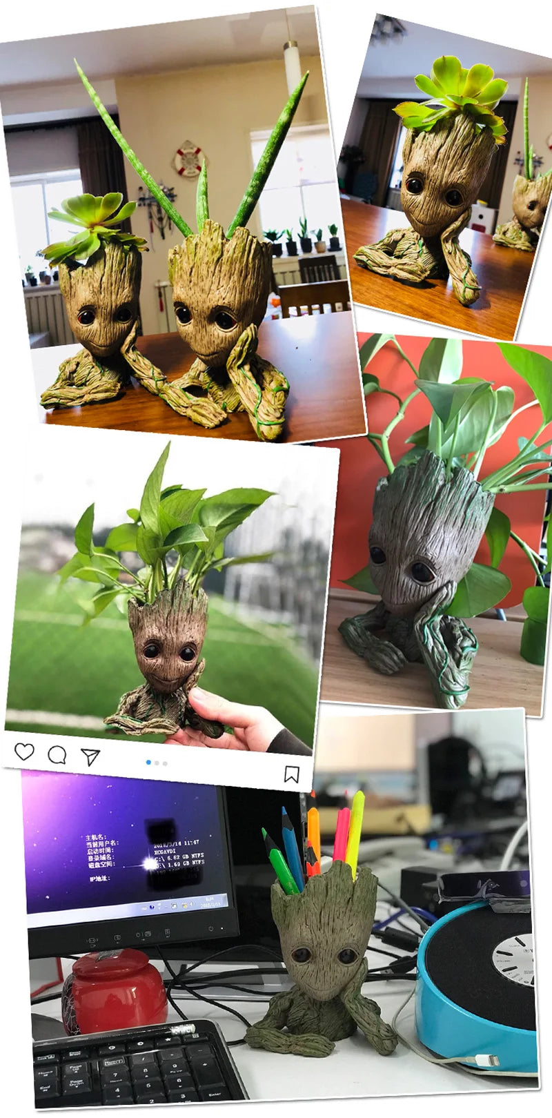 Modern Vases For Flowers Pot Groot Garden Pots Planters Anime Figurines Home Decoration Accessories Office Storage Pen Case