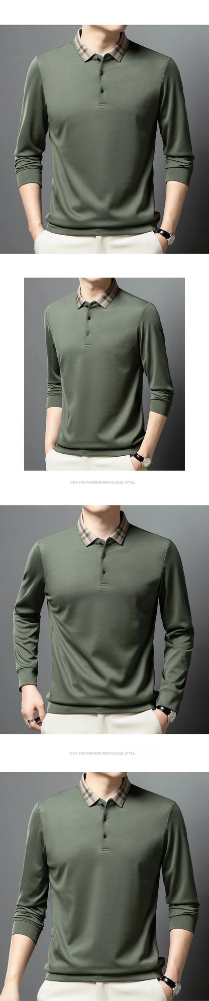 Light luxury brand polo shirt long sleeved spring and autumn new style comfortable and breathable casual striped lapel T-shirt