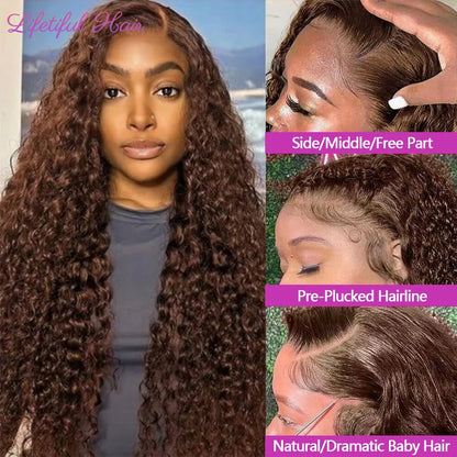 30 Inch Chocolate Brown Lace Front Wigs Human Hair Brazilian Water Wave Ginger Burgundy 13x6 HD Lace Frontal Human Hair Wig
