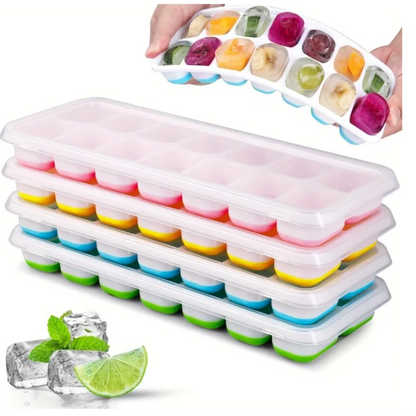 1 Pc Silicone Ice Cube Mold Easy-release Flexible Mold With Spill-resistant Removable Reusable Lidstackable Ice Tray With Cover