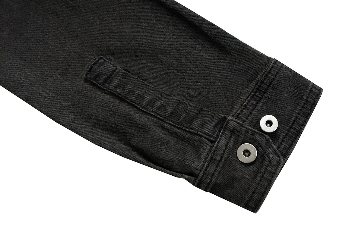 High Street Ribbons Dirty Washed Black Baggy Jeans Jacket for Men and Women Harajuku Y2k Casual Denim Coat Oversized Clothes