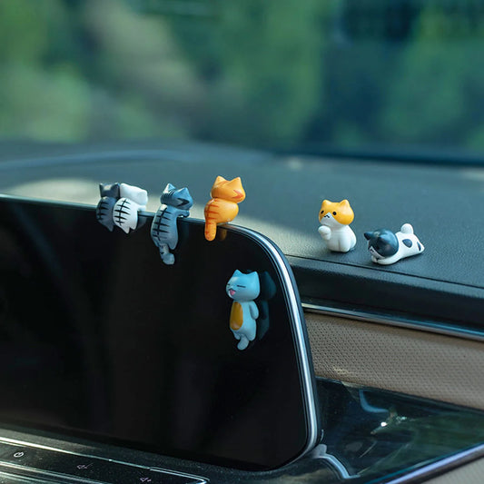 6pcs PVC Cartoon Cat Figurines for Car Dashboard, Plant Pots, and Screen Edge Decor