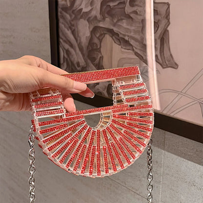 ﻿JIOMAY Half Moon Bag Rhinestone Purse Luxury Designer Handbags Clutch Evening Mini Basket Bling Tote Bag Crystal Wedding Bags