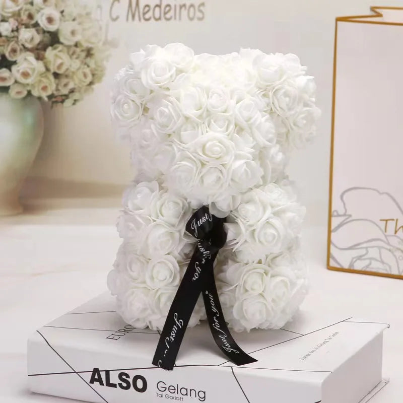 Romantic Valentine's Day Creative Eternal Flower Rose Bear Christmas Gift Rose Bear Hug Bear Wedding Flower Decoration Gift