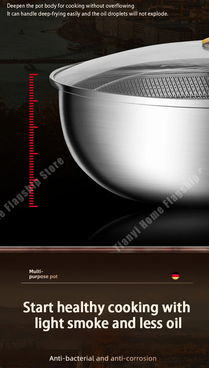 316 Stainless Steel Frying Pan Wok Non-stick Cooking Honeycomb Steak Gas Stove Pot Induction General Saucepan Kitchen Cookware