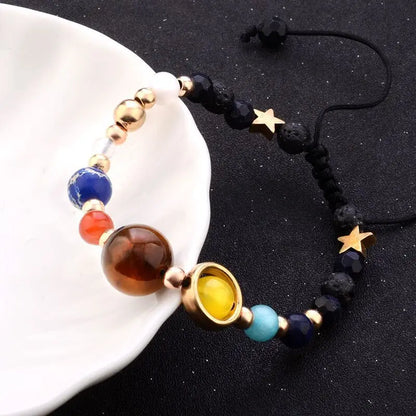 Cosmic Galaxy Solar System Bracelet for Women Men Natural Stone Star Beads Nine Planet Bracelet Adjustable Bangle Couple Jewelry