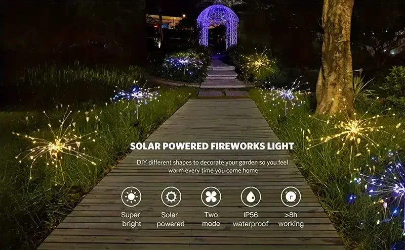NEW Garedn Solar Fireworks Lights Outdoor Waterproof Solar Garden Lights 8 Lighting Modes with Remote Control Decorations Light