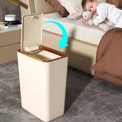 10L/12L Nordic Trash Can with One-Touch Lid Bin Deodorant Waterproof Dustbin Large Capacity Slim Toilet Gold Garbage Can