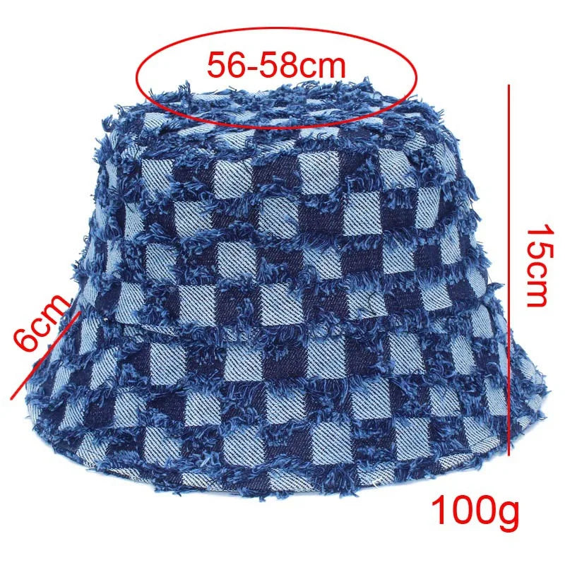 Spring Summer Strawberry Embroidery Denim Jeans Bucket Hat Legent Fisherman Hats for Women Foldable Sport Sun Beach Panama Caps