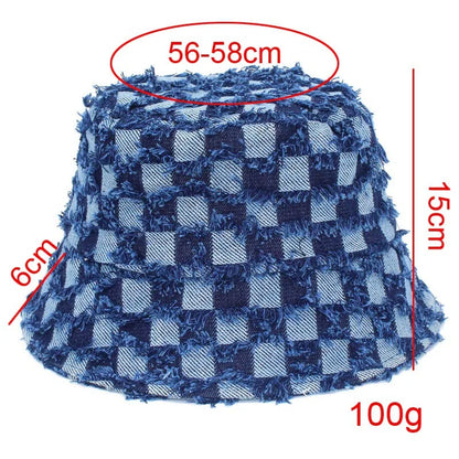 Spring Summer Strawberry Embroidery Denim Jeans Bucket Hat Legent Fisherman Hats for Women Foldable Sport Sun Beach Panama Caps