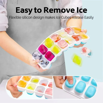 1 Pc Silicone Ice Cube Mold Easy-release Flexible Mold With Spill-resistant Removable Reusable Lidstackable Ice Tray With Cover